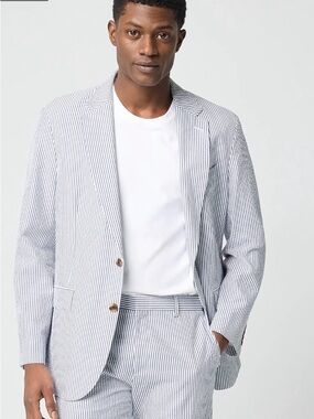 J. Crew Blue & White Striped Seersucker Blazer